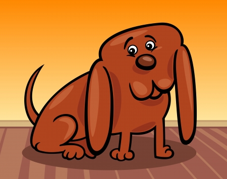 Cartoon Illustration of Funny Little Dog with Huge Ears at Homeのイラスト素材