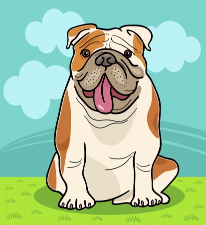 Cartoon Illustration of Funny English  Dog against Sky with Cloudsのイラスト素材