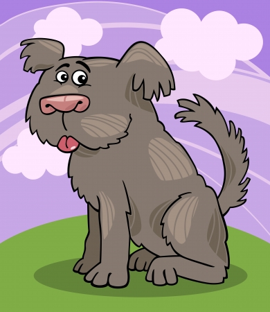 Cartoon Illustration of Funny Shaggy Sheepdog or Bobtail Dog against Sky with Cloudsのイラスト素材