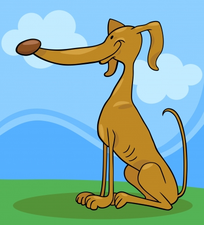 Cartoon Illustration of Funny Greyhound Dog against Sky with Cloudsのイラスト素材