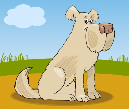 Cartoon Illustration of Funny Shaggy Sheepdog Dog against Rural Sceneのイラスト素材