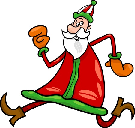 Cartoon Illustration of Funny Running Santa Claus or Papa Noel or Father Christmasのイラスト素材