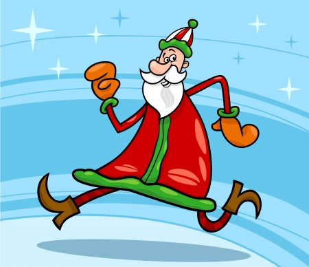 Cartoon Illustration of Funny Running Santa Claus or Papa Noel or Father Christmasのイラスト素材
