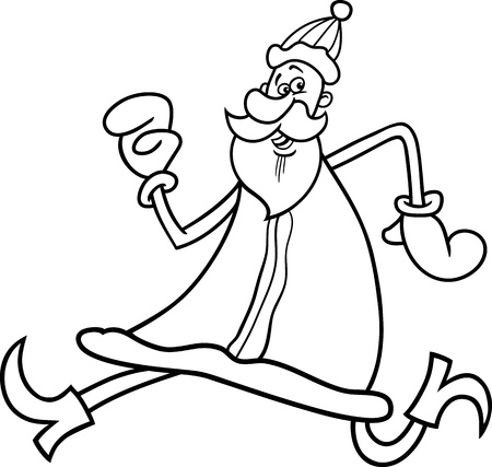 Cartoon Illustration of Funny Running Santa Claus or Papa Noel or Father Christmas for Coloring Bookのイラスト素材