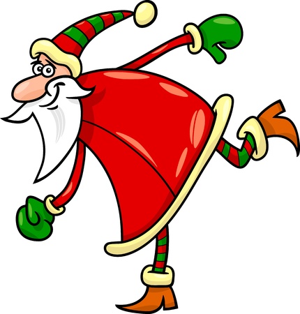 Cartoon Illustration of Funny Running or Sliding Santa Claus or Papa Noel or Father Christmasのイラスト素材