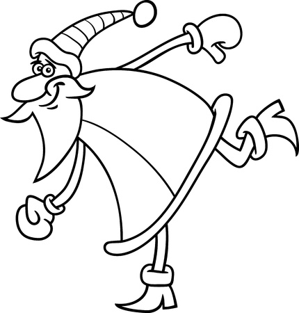 Cartoon Illustration of Funny Running or Sliding Santa Claus or Papa Noel or Father Christmas for Coloring Bookのイラスト素材