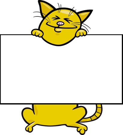 Cartoon Illustration of Funny Cat with White Card or Board Greeting or Business Card Design Isolatedのイラスト素材