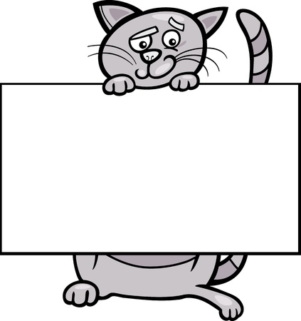 Cartoon Illustration of Funny Cat with White Card or Board Greeting or Business Card Design Isolatedのイラスト素材