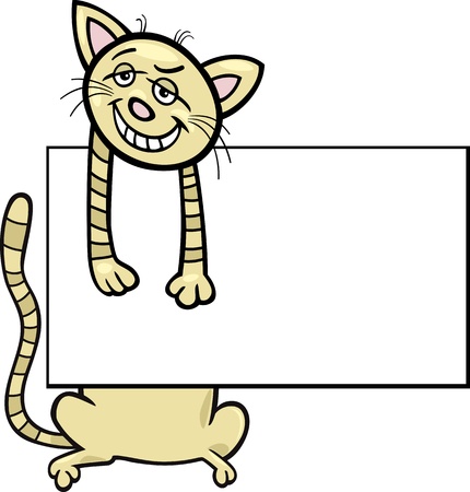 Cartoon Illustration of Funny Cat with White Card or Board Greeting or Business Card Design Isolatedのイラスト素材