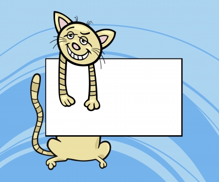 Cartoon Illustration of Funny Cat with White Card or Board Greeting or Business Card Designのイラスト素材