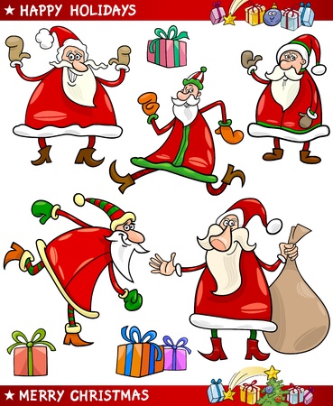 Cartoon Illustration of Santa Claus or Papa Noel, Presents, Gifts and other Christmas Themes setのイラスト素材