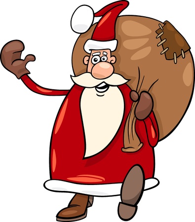 Cartoon Illustration of Funny Santa Claus or Papa Noel or Father Christmas with Sack full of Presentsのイラスト素材