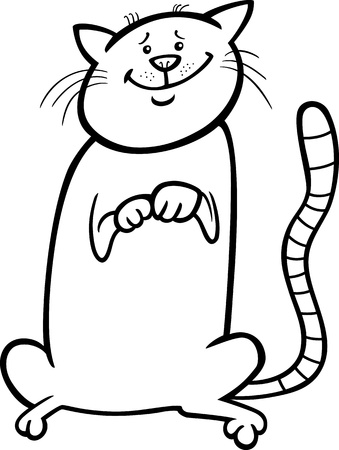Black and White Cartoon Illustration of Cute Sitting Cat for Coloring Book or Coloring Pageのイラスト素材