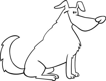 Black and White Cartoon Illustration of Funny Sitting Dog for Coloring Bookのイラスト素材