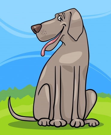 Cartoon Illustration of Funny Gray Great Dane Dog against Rural Scene with Blue Sky and Green Grassのイラスト素材