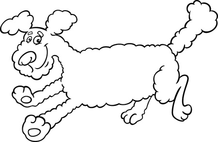 Black and White Cartoon Illustration of Cute Running Poodle Dog for Coloring Book or Coloring Pageのイラスト素材