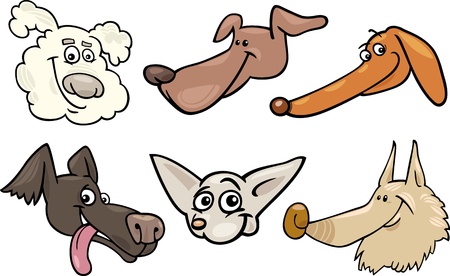 Cartoon Illustration of Different Happy Dogs or Puppies Heads Collection Setのイラスト素材