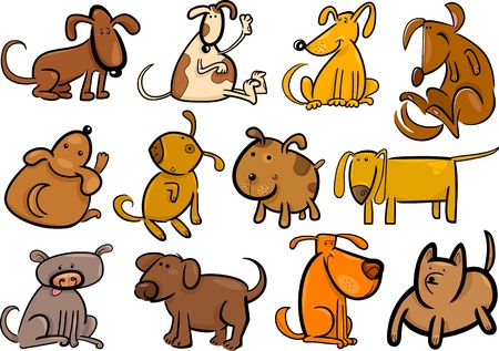 Cartoon Illustration of Funny Different Dogs or Puppies Setのイラスト素材