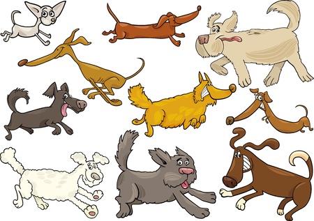 Cartoon Illustration of Different Playful Running Dogs or Puppies Setのイラスト素材