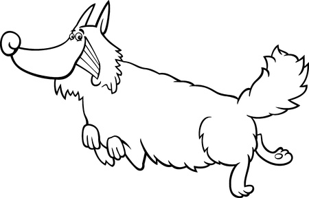 Black and White Cartoon Illustration of Funny Running Shaggy Dog for Coloring Bookのイラスト素材