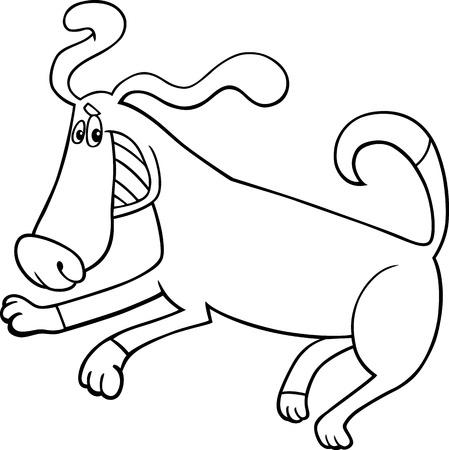 Black and White Cartoon Illustration of Funny Running Playful Dog for Coloring Bookのイラスト素材