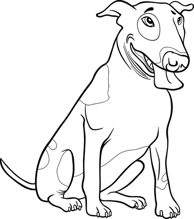 Black and White Cartoon Illustration of Funny Spotted Bull Terrier Dog for Coloring Bookのイラスト素材