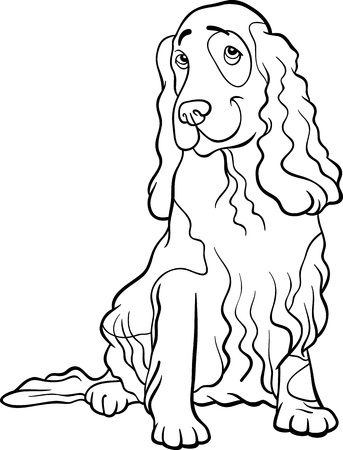 Black and White Cartoon Illustration of Funny Cocker Spaniel Dog for Coloring Bookのイラスト素材
