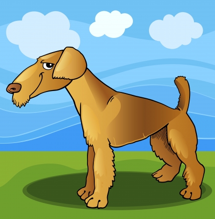 Cartoon Illustration of Funny Airedale Terrier Dog against Blue Skyのイラスト素材