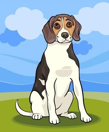 Cartoon Illustration of Cute Beagle Dog against Blue Skyのイラスト素材