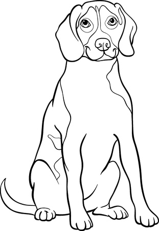 Black and White Cartoon Illustration of Cute Beagle Dog or Puppy for Coloring Bookのイラスト素材