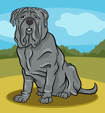 Cartoon Illustration of Cute Neapolitan Mastiff Purebred Dog against Rural Sceneのイラスト素材