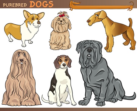 Cartoon Comic Illustration of Canine Breeds or Purebred Dogs Setのイラスト素材
