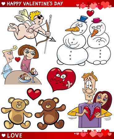 Cartoon Illustration of Cute Valentines Day and Love Themes Collection Setのイラスト素材