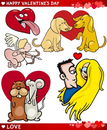 Cartoon Illustration of Cute Valentines Day and Love Themes Collection Setのイラスト素材