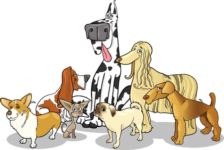 Cartoon Illustration of Cute Purebred Dogs or Puppies Groupのイラスト素材