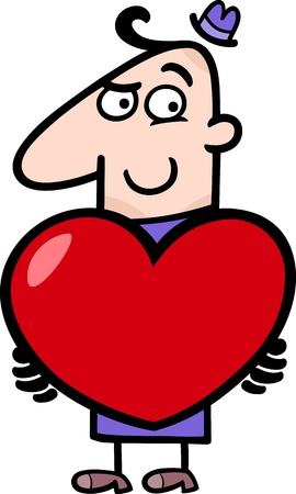 Cartoon St Valentines Illustration of Man in Love with Heart or Valentine Card in his Handsのイラスト素材