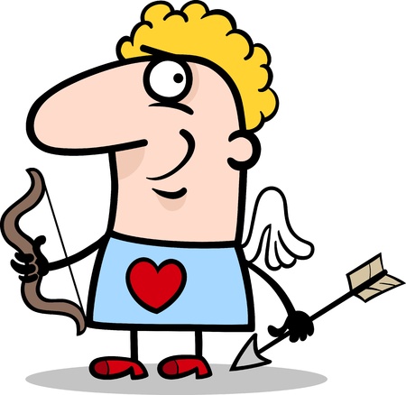 Cartoon Illustration of Funny Man in Cupid Costume with Bow and Arrow for Valentines Dayのイラスト素材