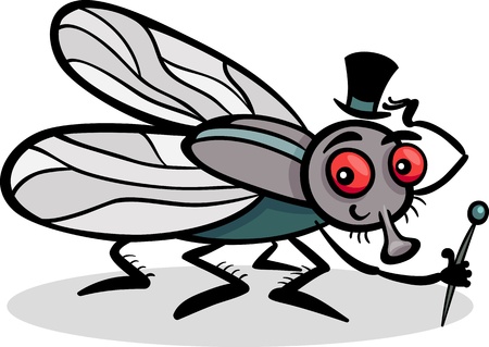 Cartoon Illustration of Funny Fly or Housefly with Hat and Caneのイラスト素材