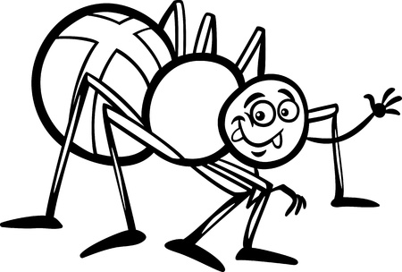 Black and White Cartoon Illustration of Funny Cross Spider Insect for Coloring Bookのイラスト素材