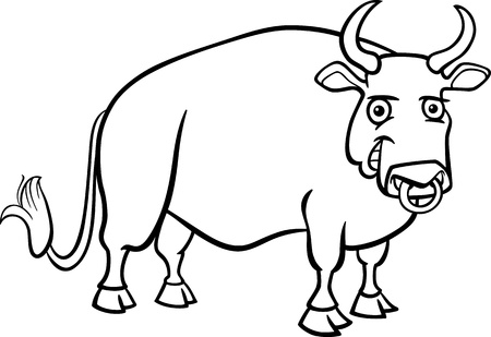 Black and White Cartoon Illustration of Funny Bull Farm Animal for Coloring Bookのイラスト素材