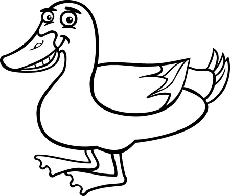 Black and White Cartoon Illustration of Funny Duck Farm Bird Animal for Coloring Bookのイラスト素材