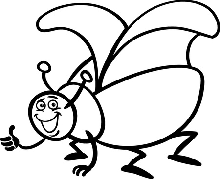 Black and White Cartoon Illustration of Funny Beetle or Cockchafer Insect for Coloring Bookのイラスト素材