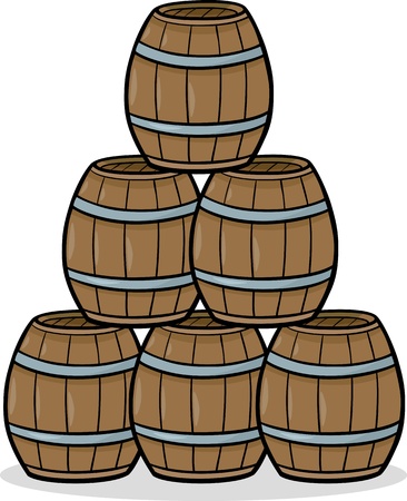 Cartoon Illustration of Wooden Barrels in a Heapのイラスト素材