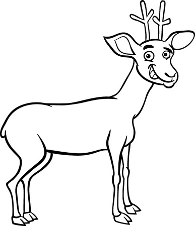 Black and White Cartoon Illustration of Funny Wild Deer Animal for Coloring Bookのイラスト素材