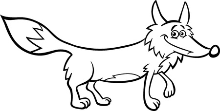 Black and White Cartoon Illustration of Funny Wild Fox Animal for Coloring Bookのイラスト素材