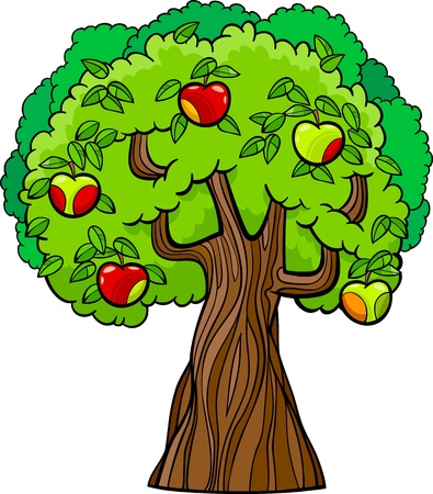 Cartoon Illustration of Apple Tree with Juicy Applesのイラスト素材