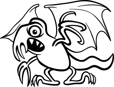 Black and White Cartoon Illustration of Scary Basilisk Monster Creature for Coloring Bookのイラスト素材