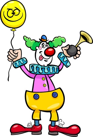 Cartoon Illustration of Funny Clown with Balloon and Air Hornのイラスト素材