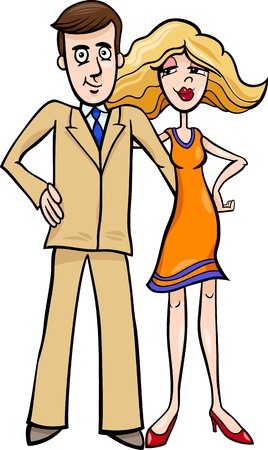 Cartoon Illustration of Pretty Woman and Handsome Man Cute Coupleのイラスト素材