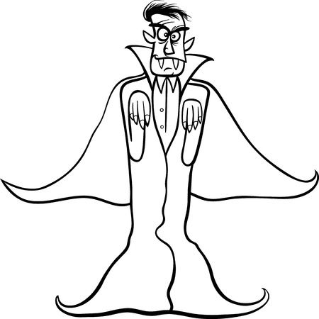 Black and White Cartoon Illustration of Scary Count Dracula Vampire for Coloring Bookのイラスト素材